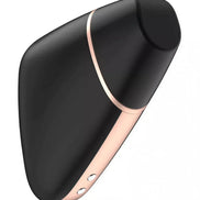Satisfyer Love Triangle in black with rose gold accents, featuring a sleek, ergonomic design and two control buttons.
