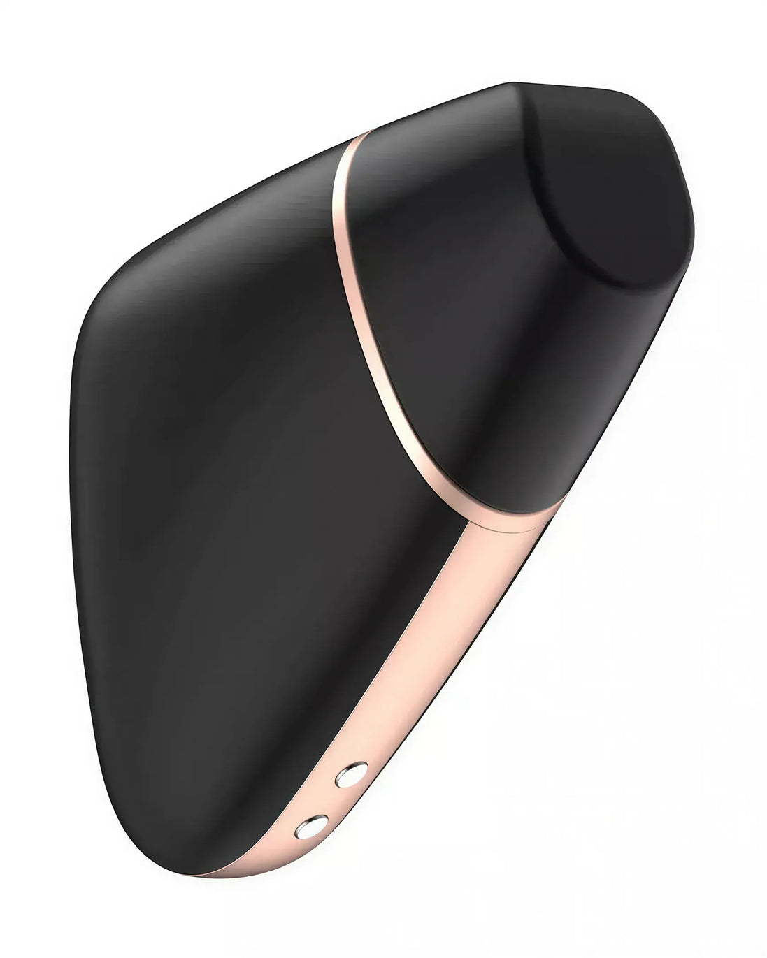 Satisfyer Love Triangle in black with rose gold accents, featuring a sleek, ergonomic design and two control buttons.