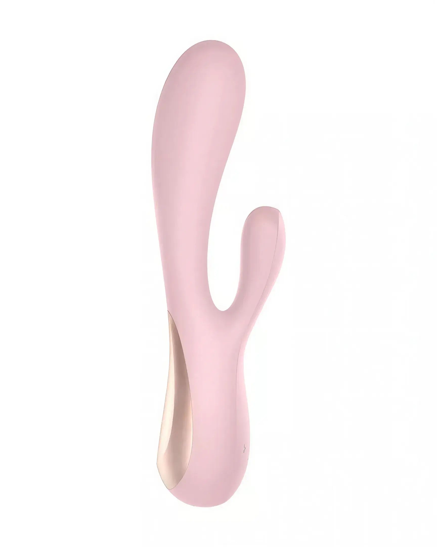 Satisfyer Mono Flex rabbit vibrator in soft pink with a curved design and dual stimulation features.
