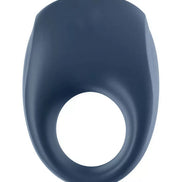 Satisfyer Strong One cock ring in navy blue, featuring a smooth surface and a circular opening.