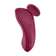 Satisfyer Sexy Secret in deep burgundy, featuring a curved design and two rounded stimulation points.
