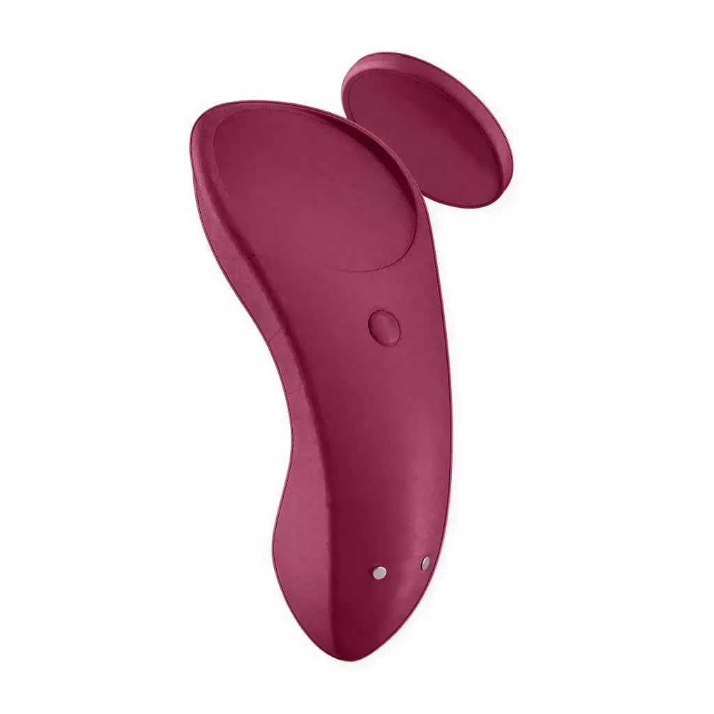 Satisfyer Sexy Secret in deep burgundy, featuring a curved design and two rounded stimulation points.