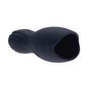 Share Satisfaction Jina Head Exciter in dark blue silicone with a textured exterior and open end for stimulation.