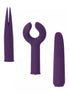 Three purple silicone tools from the Share Satisfaction Ardent Amore Trio, featuring different shapes and textures.