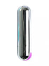 Rechargeable waterproof bullet in a sleek chrome finish with a purple button at the base.