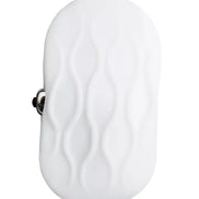Share Satisfaction Stroker in white, featuring a textured surface with wave patterns and a side button for functionality.