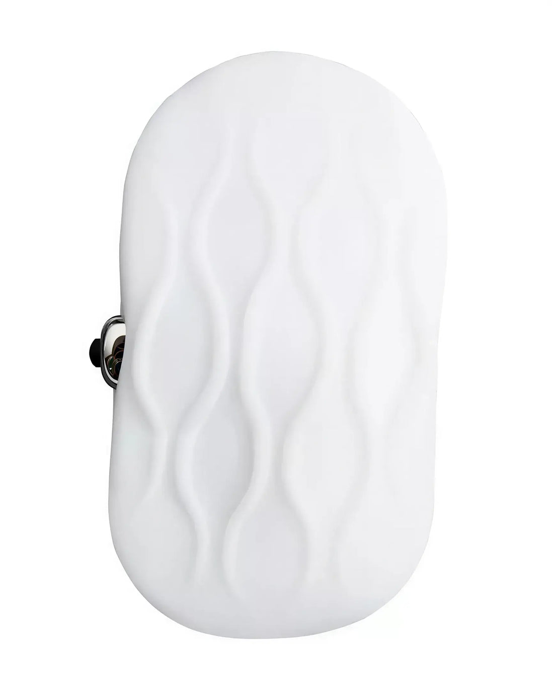 Share Satisfaction Stroker in white, featuring a textured surface with wave patterns and a side button for functionality.