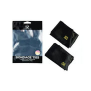 Share Satisfaction luxury bondage ties in black packaging with two ties visible, featuring a gold logo.