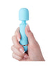 Share Satisfaction Mini Wand Flexi Head in light blue held in a hand, featuring a rounded top and smooth body design.
