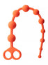 Share Satisfaction anal beads in bright orange silicone, featuring a series of graduated spheres and a looped handle.