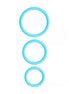 Share Satisfaction stamina cock ring set featuring three varying sizes in light blue silicone.