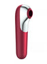 Satisfyer Dual Love in red and silver, featuring a curved design and a rounded tip for targeted stimulation.