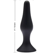 Black plug from the Share Satisfaction 3 piece kit, featuring a tapered design and a flared base for safety.