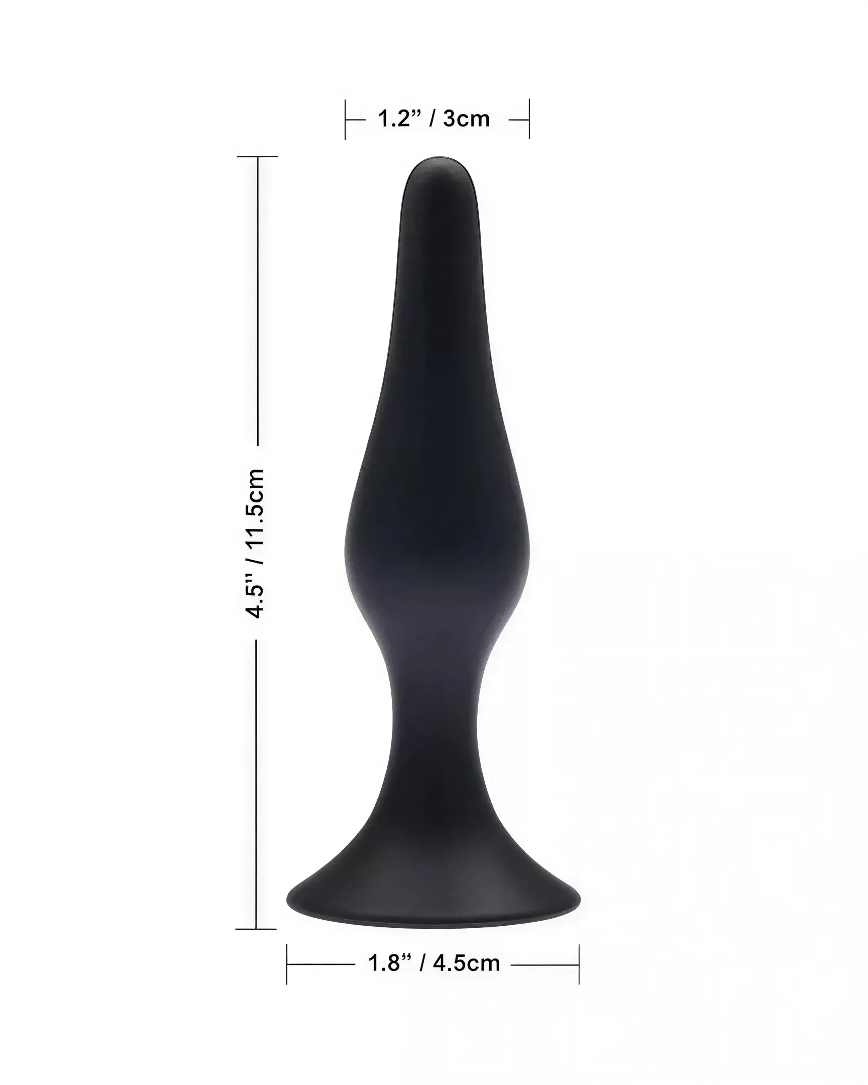 Black plug from the Share Satisfaction 3 piece kit, measuring 4.5 inches tall with a tapered design and wide base.