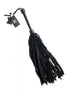 Black lambskin and faux fur flogger with long, textured tassels and a sturdy handle.