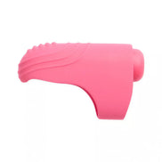 Pink Share Satisfaction finger vibe with textured grip and rounded tip, shown from a side angle.