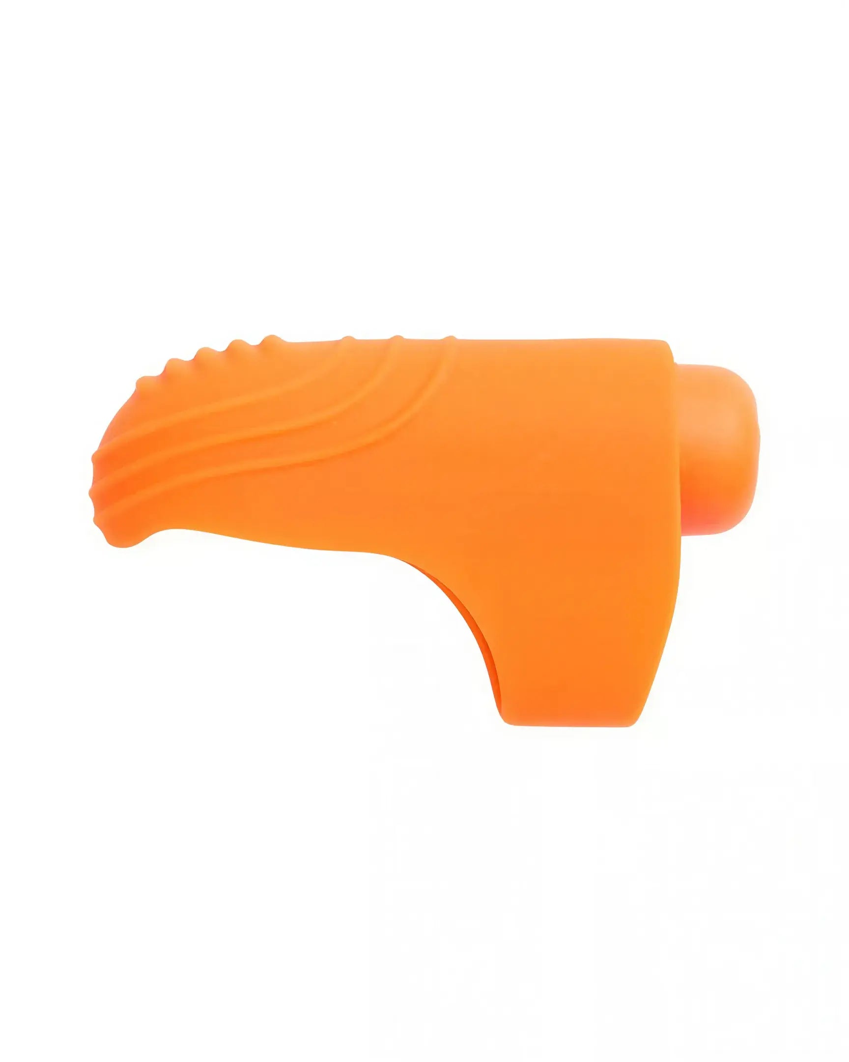 Share Satisfaction Finger Vibe in bright orange silicone with textured grip and rounded tip for enhanced stimulation.