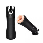 Zolo automatic blowjob masturbator in black with a realistic textured sleeve and control buttons on top.
