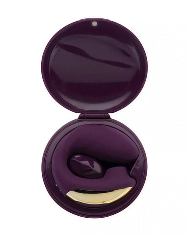 Share Satisfaction Sutra in a purple case, featuring a smooth, curved design with a gold accent.
