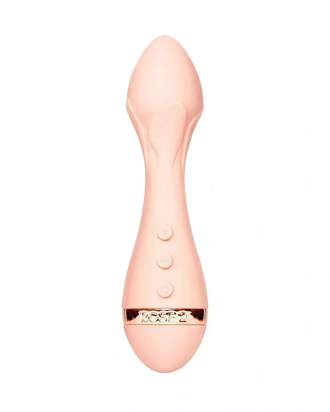 Vush Rose 2 bullet vibrator in soft pink with three control buttons and a gold accent band.