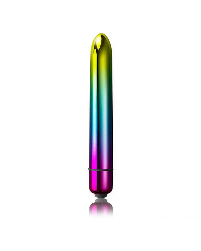 Rocks Off Prism vibrator with a metallic gradient finish in shades of green, blue, and pink.