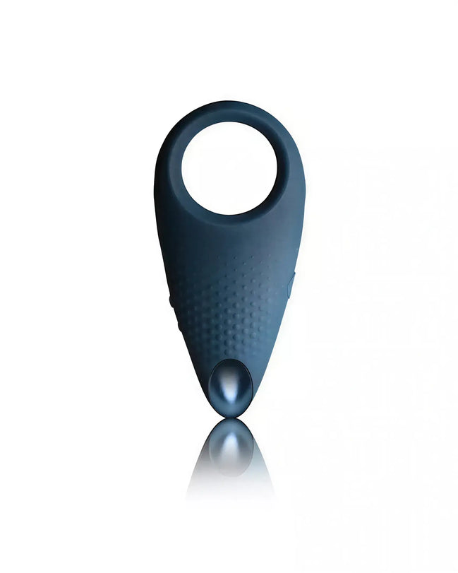 Rocks Off Men-X Empowerer vibrating cock ring in dark blue with textured surface and a smooth finish.