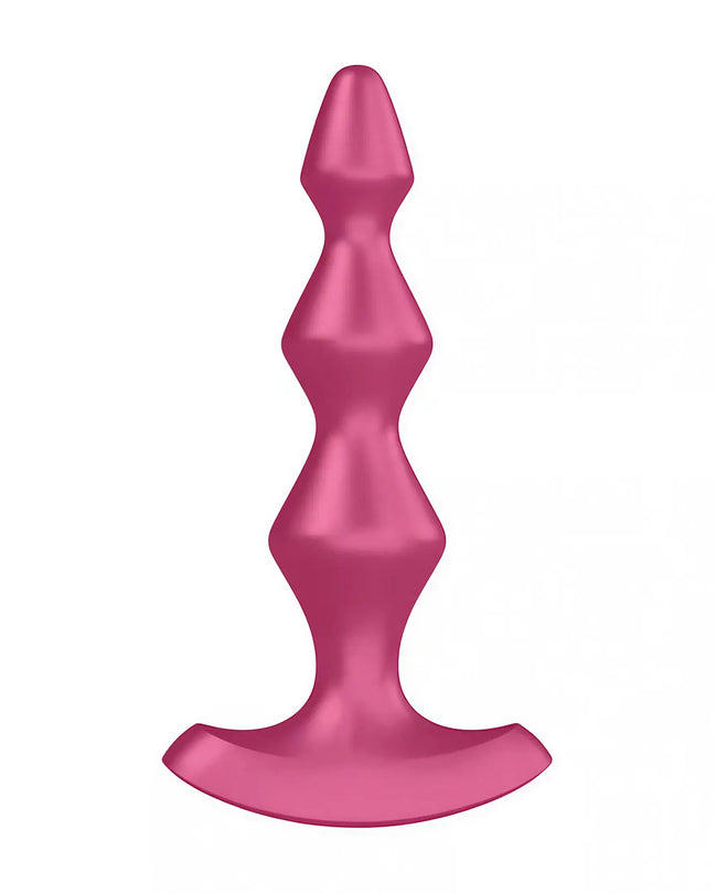 Satisfyer Lollipop Plug Vibrator in bright pink, featuring a tapered design with three distinct curves and a flared base.