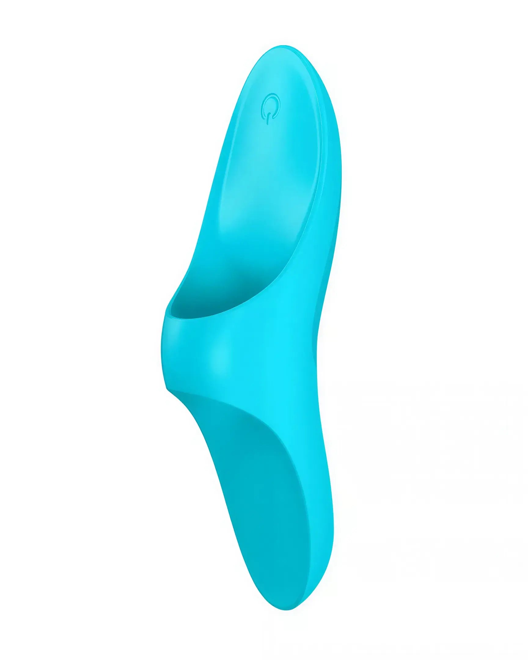 Satisfyer Teaser finger vibrator in bright blue, featuring a curved design for ergonomic use.