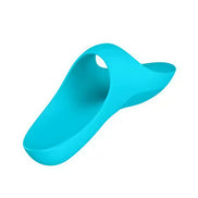 Satisfyer Teaser finger vibrator in bright blue, featuring a sleek, ergonomic design with a curved shape.