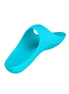 Satisfyer Teaser finger vibrator in bright blue, featuring a sleek, ergonomic design with a curved shape.