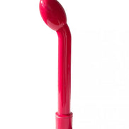 Share Satisfaction Arch G-spot vibrator in bright pink with a curved design and textured handle for enhanced grip.