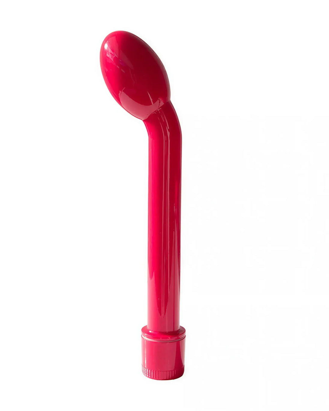 Share Satisfaction Arch G-spot vibrator in bright pink with a curved design and textured handle for enhanced grip.