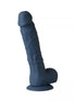 Nood Colours 8 inch Realskin dildo in dark blue with realistic texture and suction base.