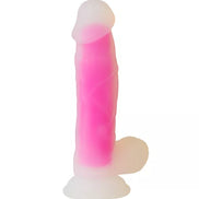 Silicone dildo with pink and white gradient on a white background