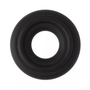 Black silicone cock ring with a smooth, textured surface and a central opening.
