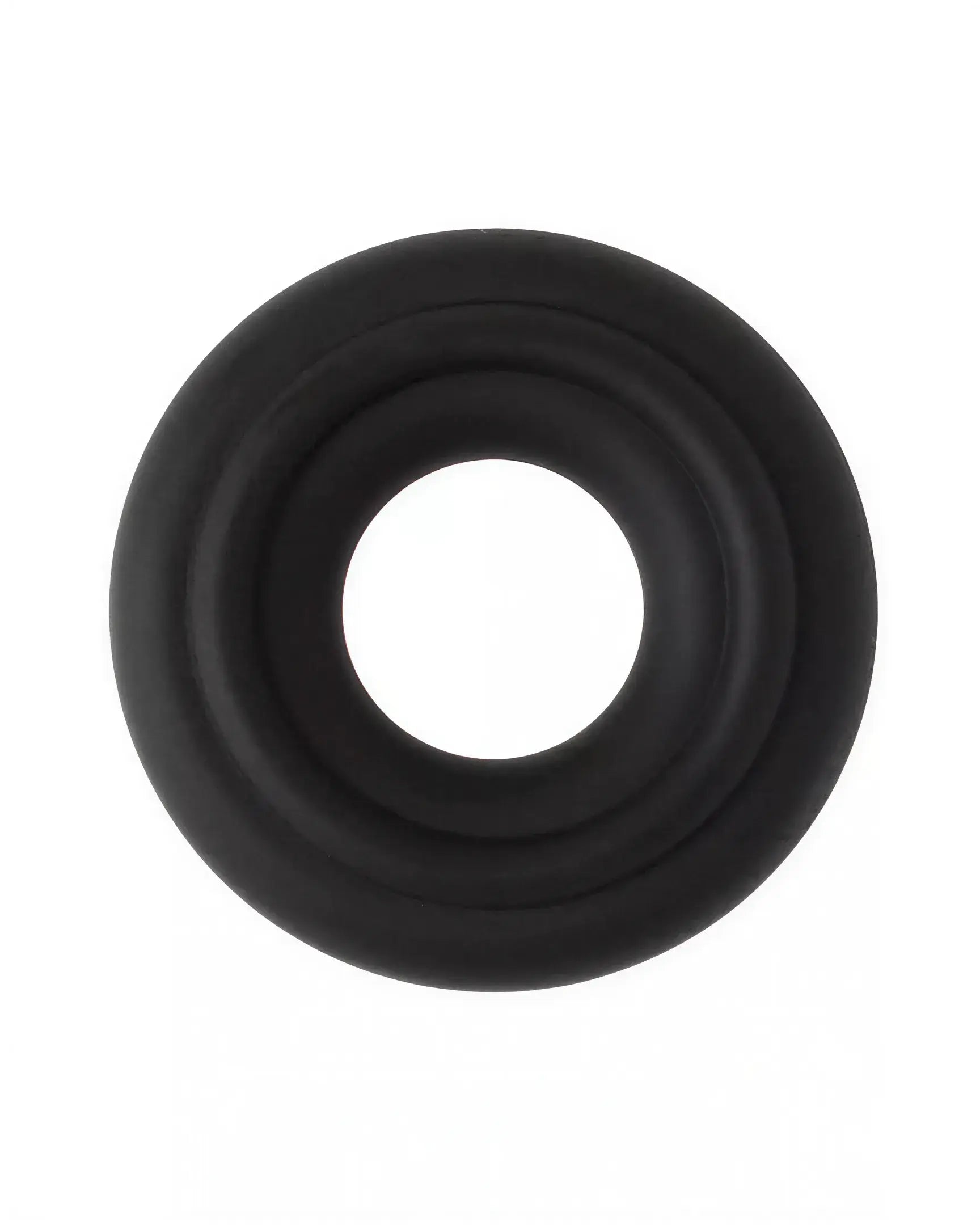 Black silicone cock ring with a smooth, textured surface and a central opening.