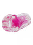 Clear and pink Nood Colours masturbator with textured surface, showcasing its curved design and open end.