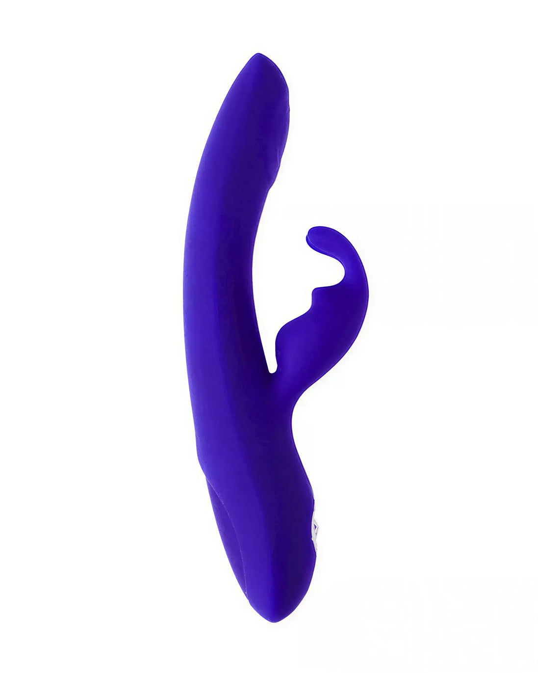 Share Satisfaction Azure Rabbit Vibrator in vibrant purple with a curved design and a textured clitoral arm.