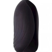Jeron vibrating stroker in sleek black silicone with textured waves, designed for enhanced stimulation.