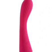 Share Satisfaction Lina in vibrant pink with a textured design and gold base, angled for visibility.