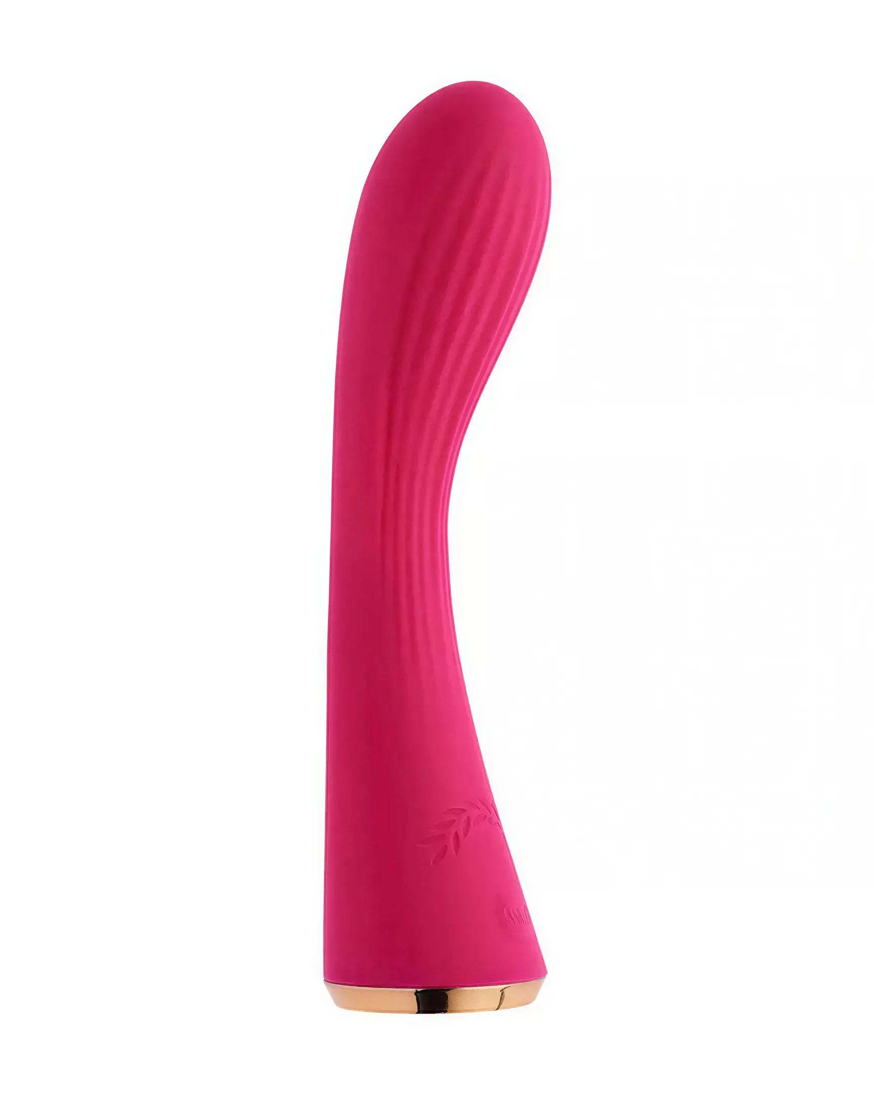 Share Satisfaction Lina in vibrant pink with a textured design and gold base, angled for visibility.