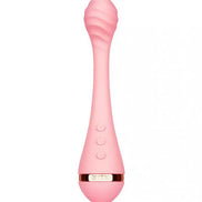 Vush Myth G-Spot vibrator in soft pink with a textured design and three control buttons on the handle.