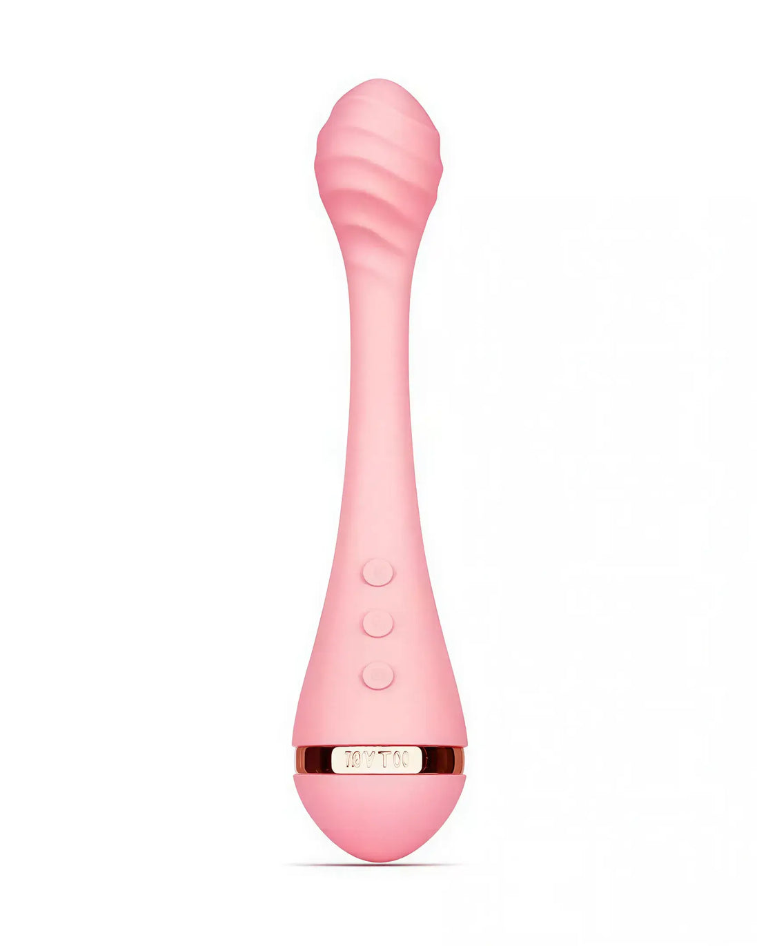 Vush Myth G-Spot vibrator in soft pink with a textured design and three control buttons on the handle.