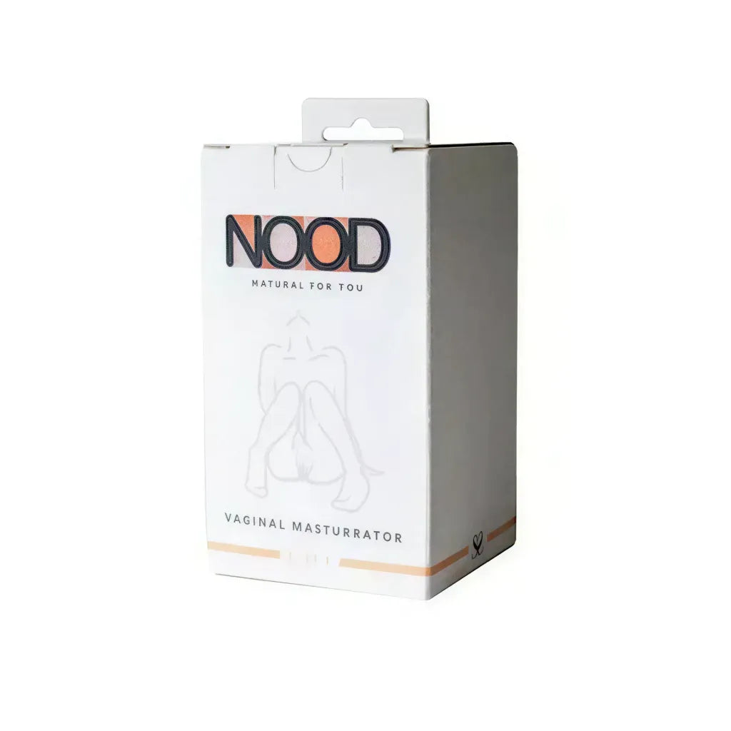 Nood vaginal masturbator packaging, featuring a white box with a minimalist design and product name in bold letters.