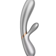 Satisfyer Hot Lover, a silver dual-action vibrator with a sleek design and a rose gold accent band.