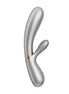 Satisfyer Hot Lover, a silver dual-action vibrator with a sleek design and a rose gold accent band.