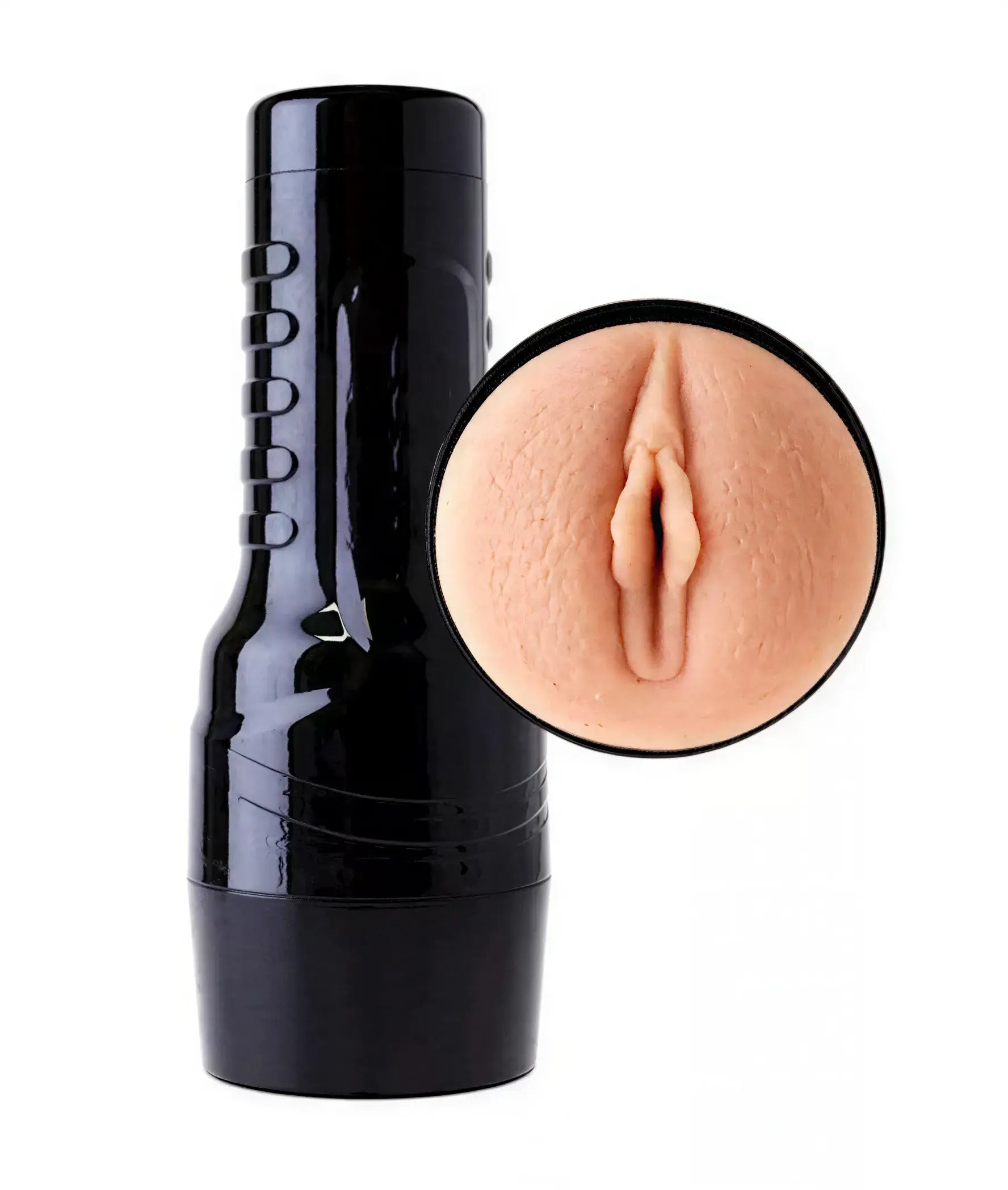 Nood vagina masturbator in black casing with realistic inner texture and detailed opening design.