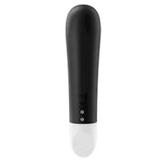 Satisfyer Ultra Power Bullet 2 in black with a white tip, featuring three control buttons on the side.