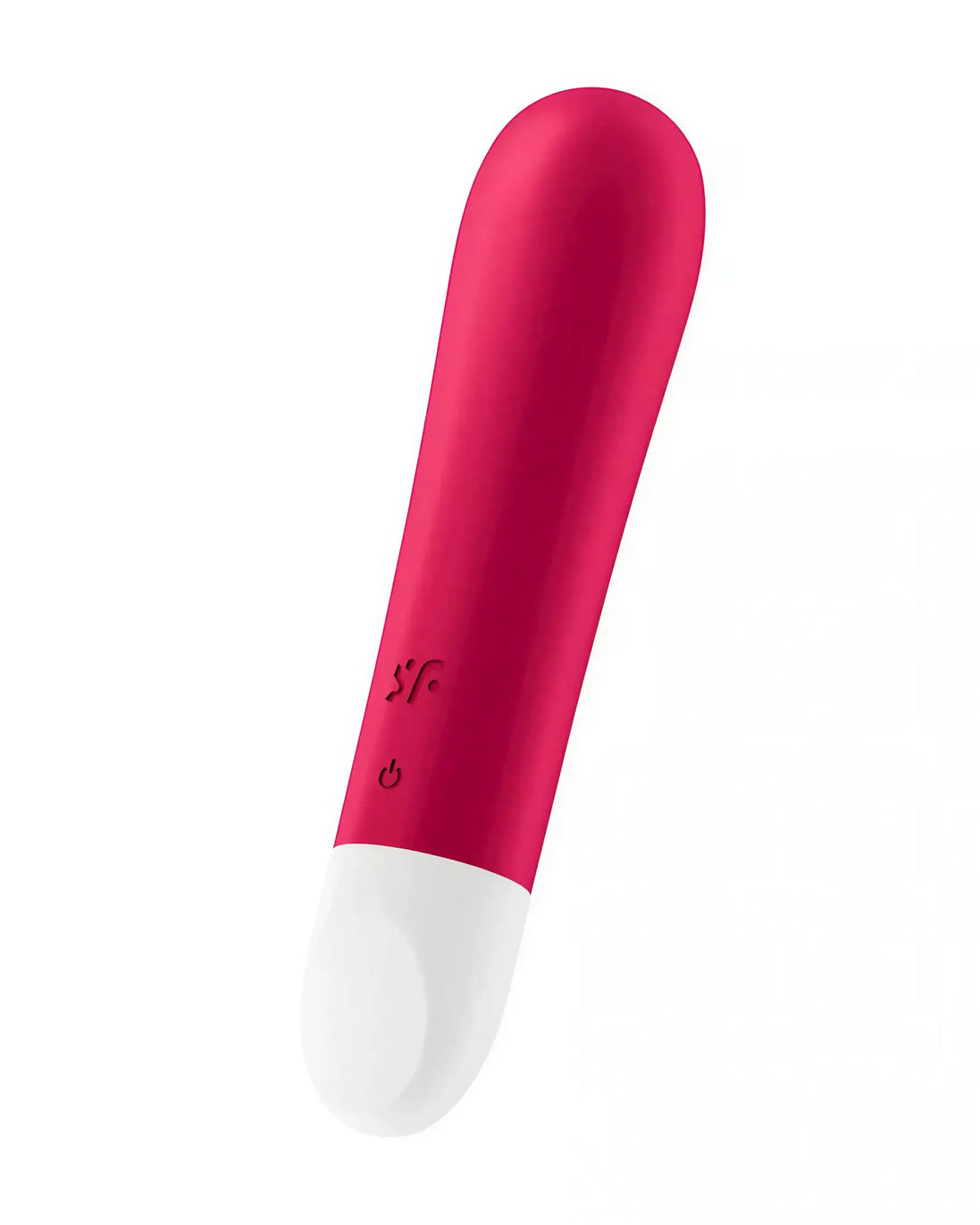 Satisfyer Ultra Power Bullet 1 in vibrant red with a white tip, featuring control buttons on the side.