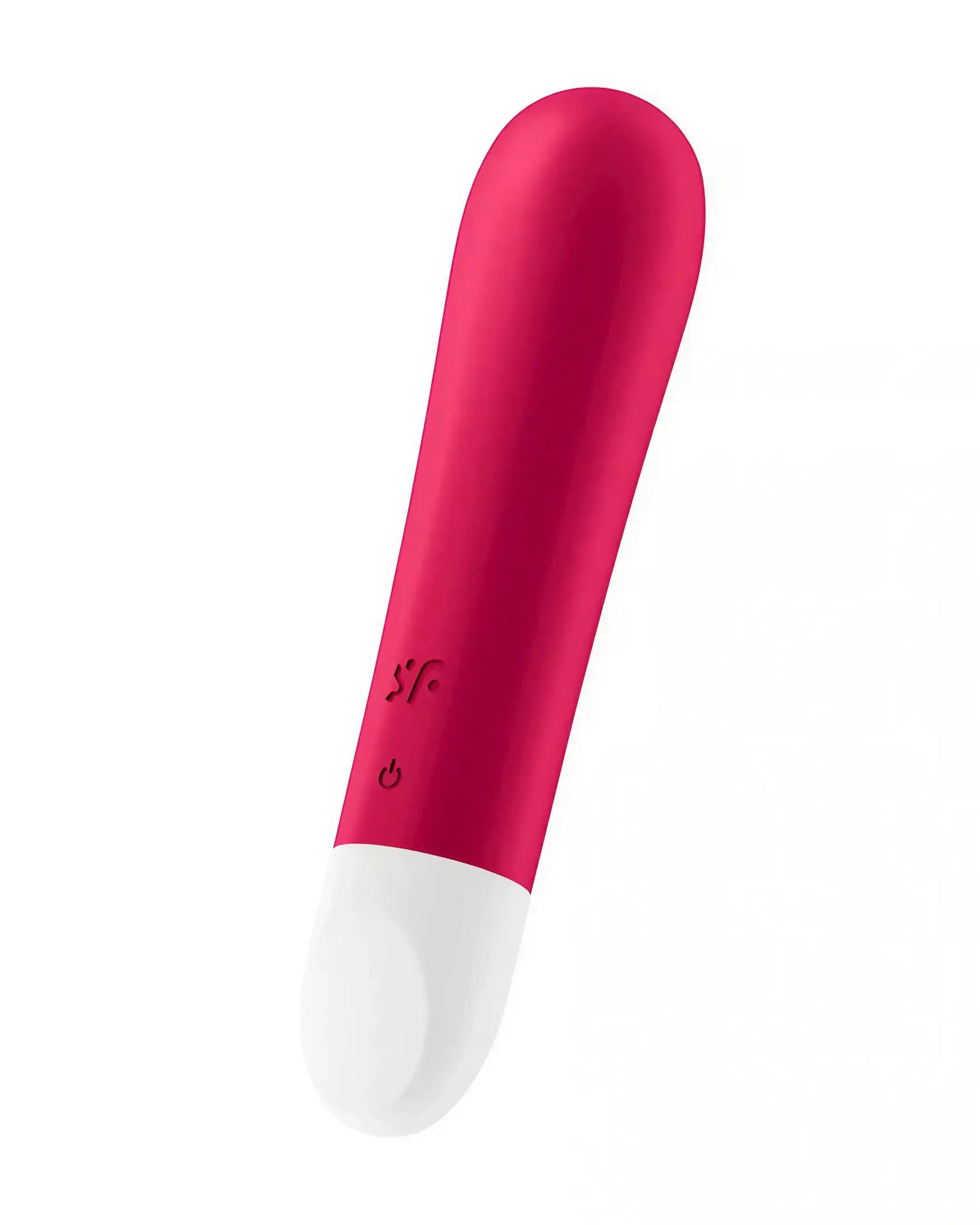 Satisfyer Ultra Power Bullet 1 in vibrant red with a white tip, featuring control buttons on the side.